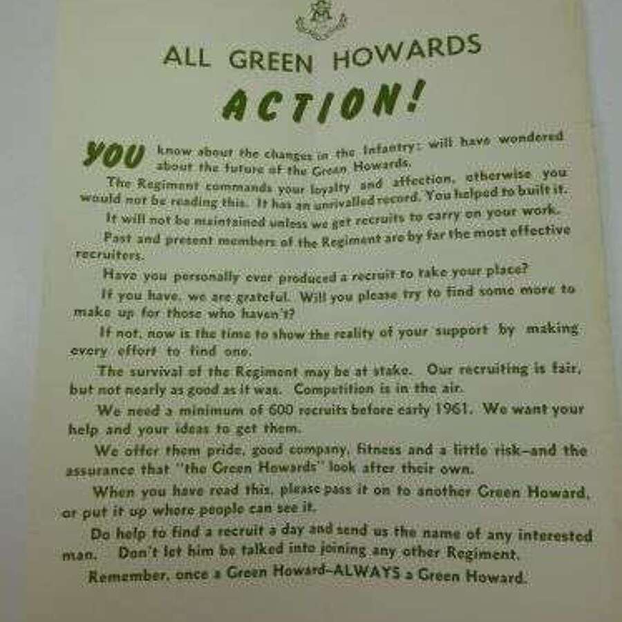 Small original Green Howards Recruiting Poster 1960s