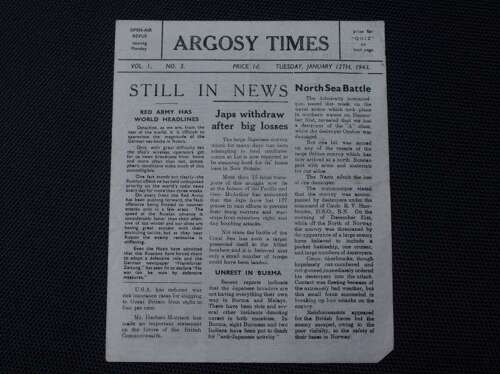 106) Good Original WW2 Royal Navy Small Newspaper Argosy Times Jan 12th 1943