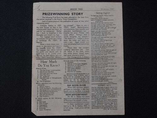 106) Good Original WW2 Royal Navy Small Newspaper Argosy Times Jan 12th 1943