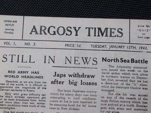 106) Good Original WW2 Royal Navy Small Newspaper Argosy Times Jan 12th 1943