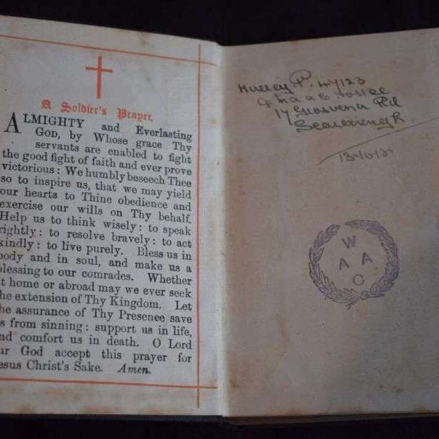 30) Original WW1 British Soldiers Common Prayer Book Named To A Woman in the WAAC