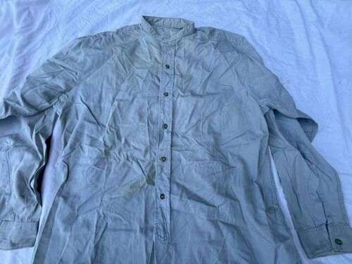 85) Good Original 1950s British Army Officers Grey/Green Cotton Collarless Shirt WD Marked