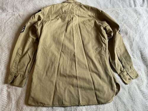 75) Original WW2 US Army Officers Khaki Tropical Shirt With Original Insignia
