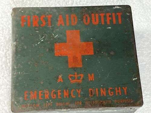 66) Excellent Original WW2 RAF Air Ministry Aircraft First Aid Outfit Emergency Dinghy Tin