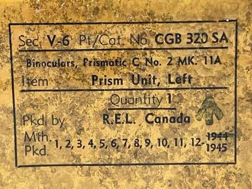 118) Mint Unissued Wartime REL Canada Left Prism for The 6X30 Service Binoculars No2 MkII