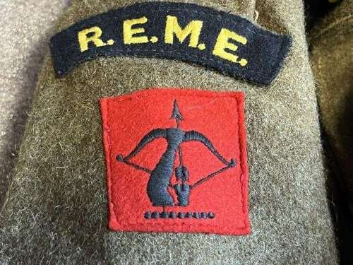 148) Tatty Original British Army 1946 Pattern Battledress Blouse 1948 With Original REME Anti-Aircraft Insignia