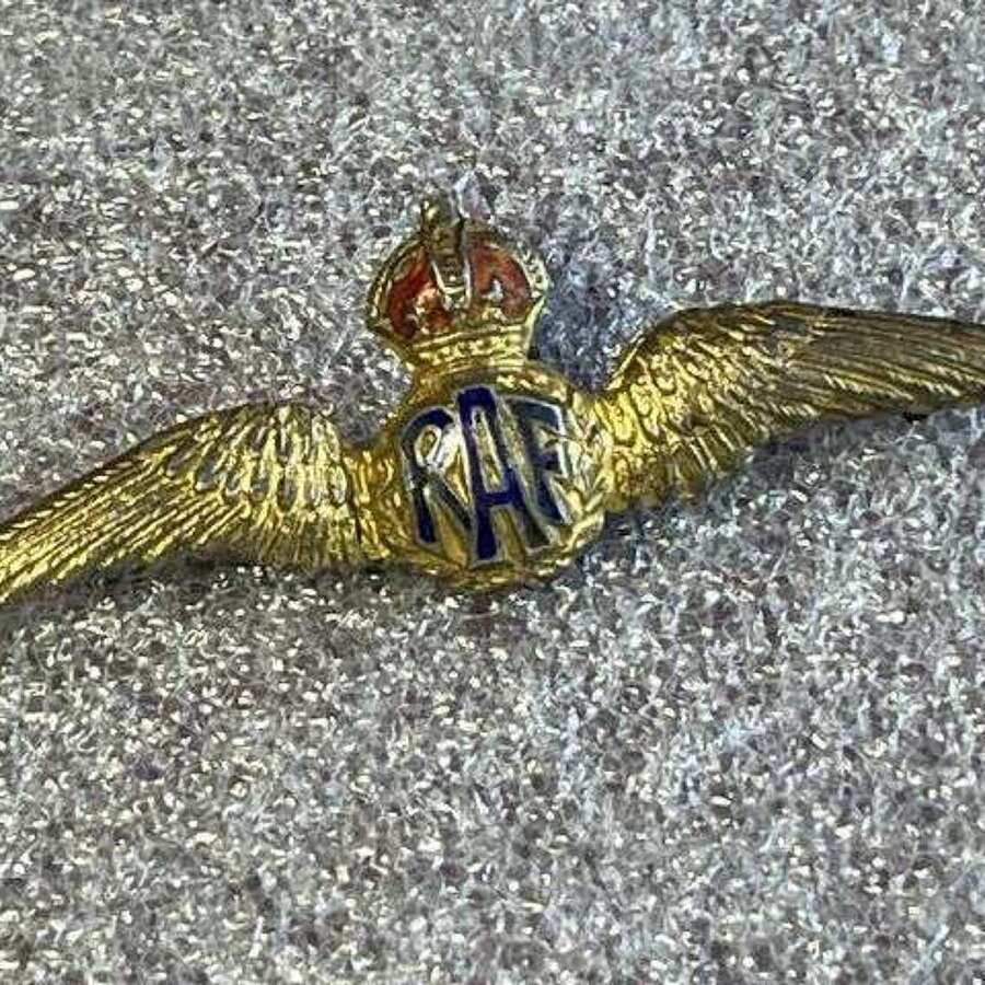 111) Lovely Original 1930s-WW2 RAF Silver & Enamelled Pilots Wings Sweetheart Brooch