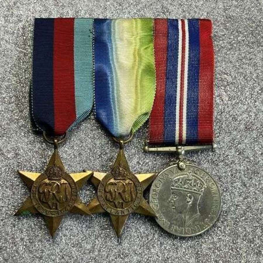 10) Excellent Original WW2 Court Mounted Royal Navy Full Size Medal Set of 3 39-45 Star, Atlantic Star, War Medal.