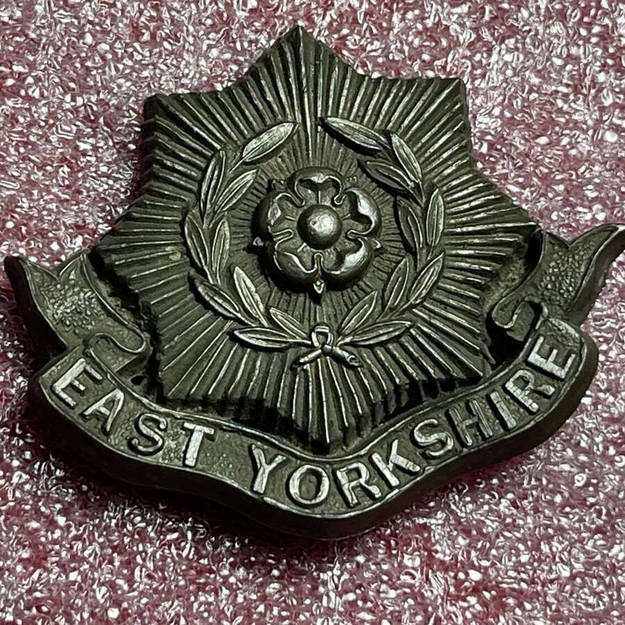7) Excellent Original WW2 British Plastic Economy Cap Badge to The East Yorkshire Regt