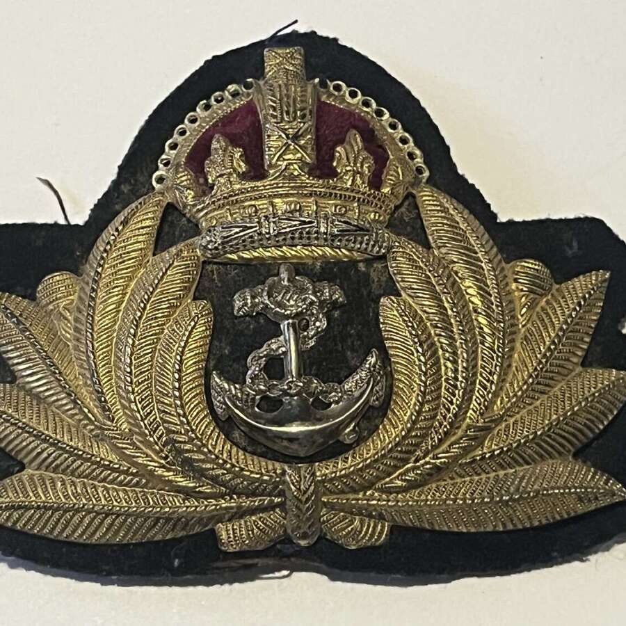 60) Nice Original WW2 Royal Navy Officers Guilt Metal Economy Cap Badge