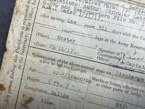 5) A Set Of 5 Tatty Original WW1 Papers To Frederick P Crane ASC From Malmesbury, Wilts