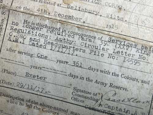 5) A Set Of 5 Tatty Original WW1 Papers To Frederick P Crane ASC From Malmesbury, Wilts