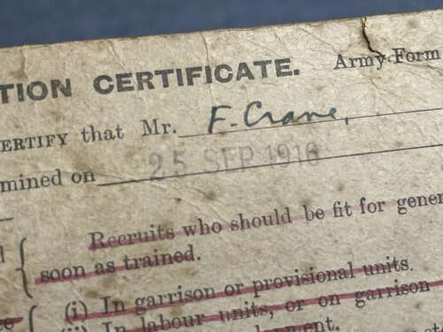 5) A Set Of 5 Tatty Original WW1 Papers To Frederick P Crane ASC From Malmesbury, Wilts