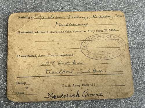 5) A Set Of 5 Tatty Original WW1 Papers To Frederick P Crane ASC From Malmesbury, Wilts