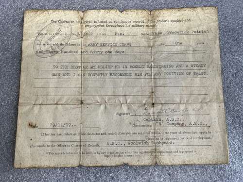 5) A Set Of 5 Tatty Original WW1 Papers To Frederick P Crane ASC From Malmesbury, Wilts
