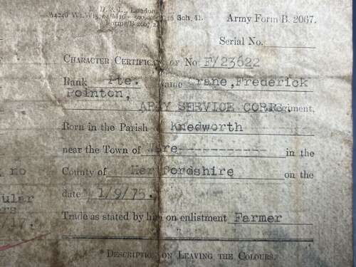5) A Set Of 5 Tatty Original WW1 Papers To Frederick P Crane ASC From Malmesbury, Wilts