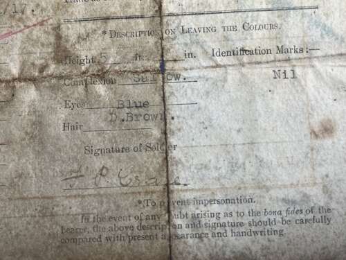 5) A Set Of 5 Tatty Original WW1 Papers To Frederick P Crane ASC From Malmesbury, Wilts