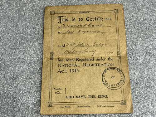 5) A Set Of 5 Tatty Original WW1 Papers To Frederick P Crane ASC From Malmesbury, Wilts