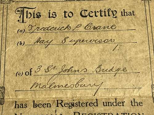 5) A Set Of 5 Tatty Original WW1 Papers To Frederick P Crane ASC From Malmesbury, Wilts
