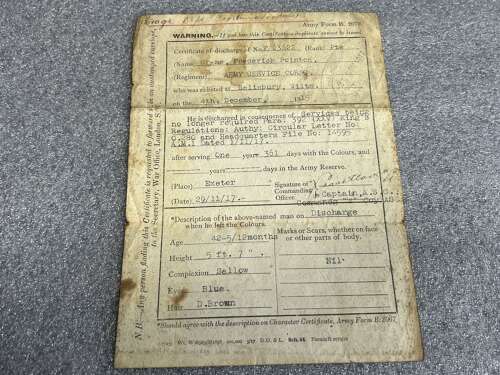 5) A Set Of 5 Tatty Original WW1 Papers To Frederick P Crane ASC From Malmesbury, Wilts