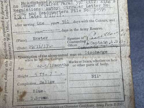 5) A Set Of 5 Tatty Original WW1 Papers To Frederick P Crane ASC From Malmesbury, Wilts