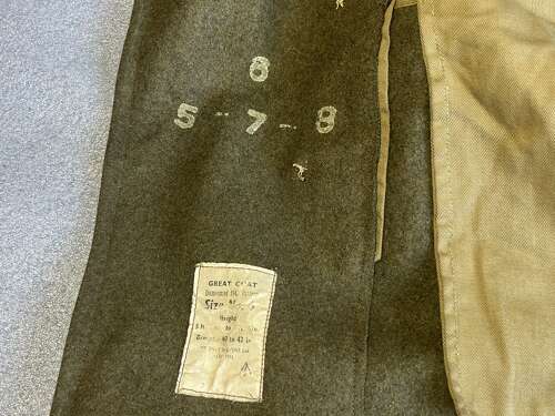 33) Original WW2 British 1940 Pat Greatcoat 101 Hampshire AA Z Rocket Battery Portsmouth