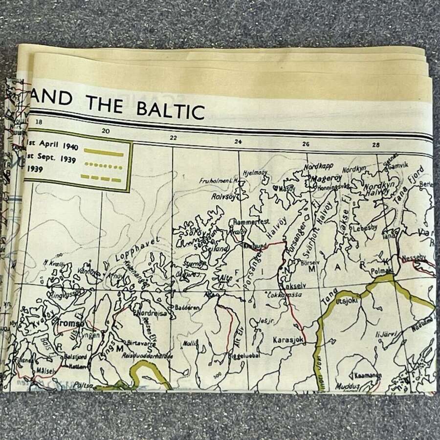72) Mint Original WW2 RAF Escape & Evasion Silk/Rayon Map Scandinavia & The Baltic