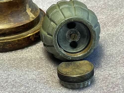 61) WW2 British Army Issue Mills Grenade Converted Into Table Lighter