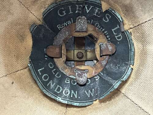 71) Very Nice Original WW1 Era Royal Navy White Pith Helmet With Blue Band. By Gieves Ltd