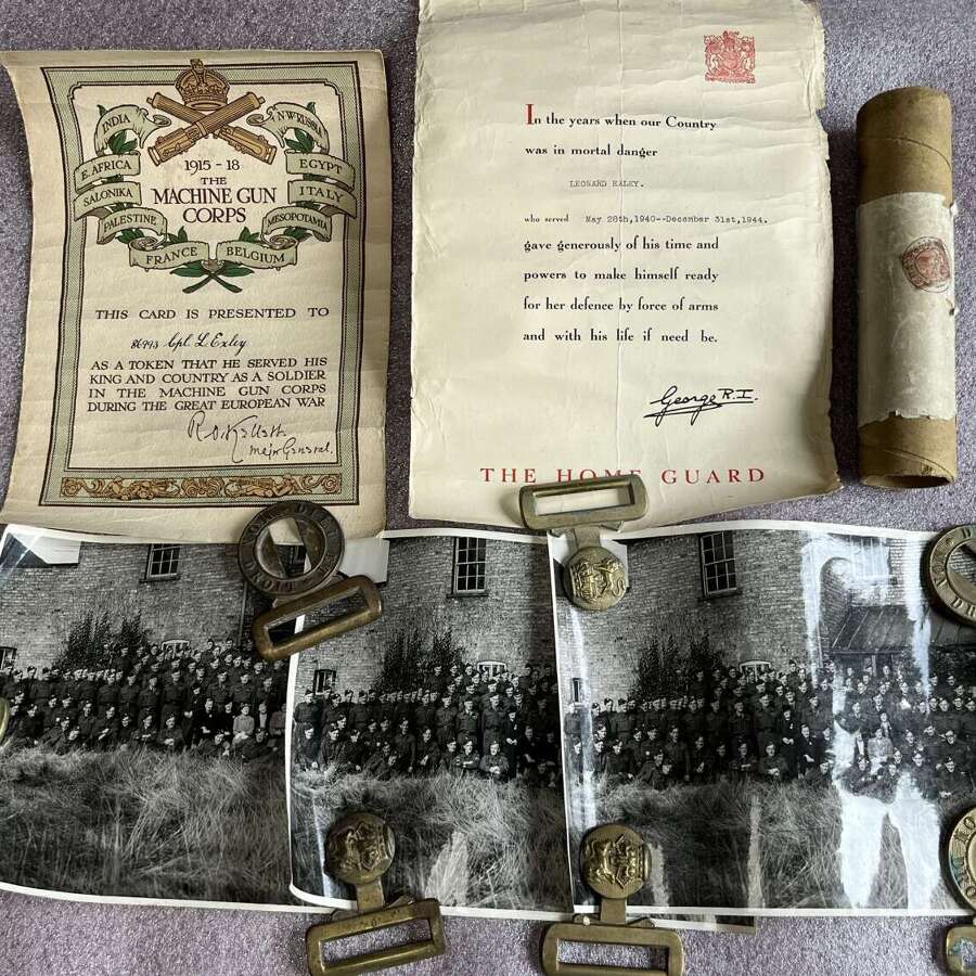 95) Nice Group Certificates & Photos 86993 Cpl L.Exley Machine Gun Corps, Hull Home Guard