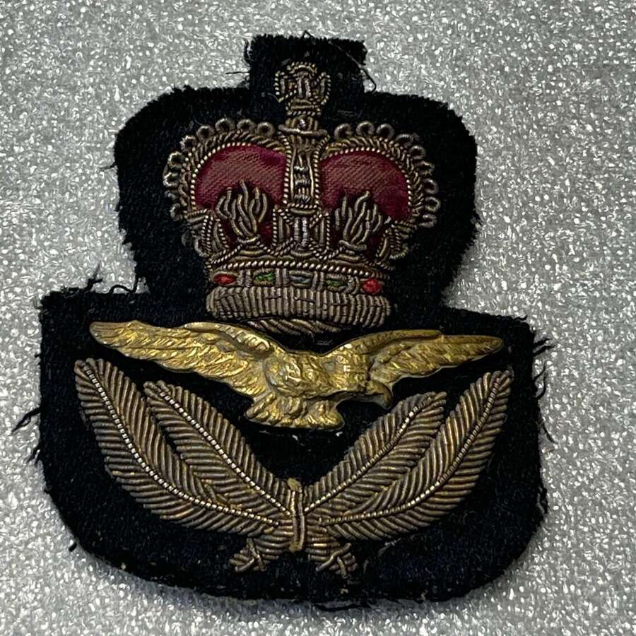 28) Good Used Original 1950s-60s RAF Officers Peaked Cap Bullion Badge