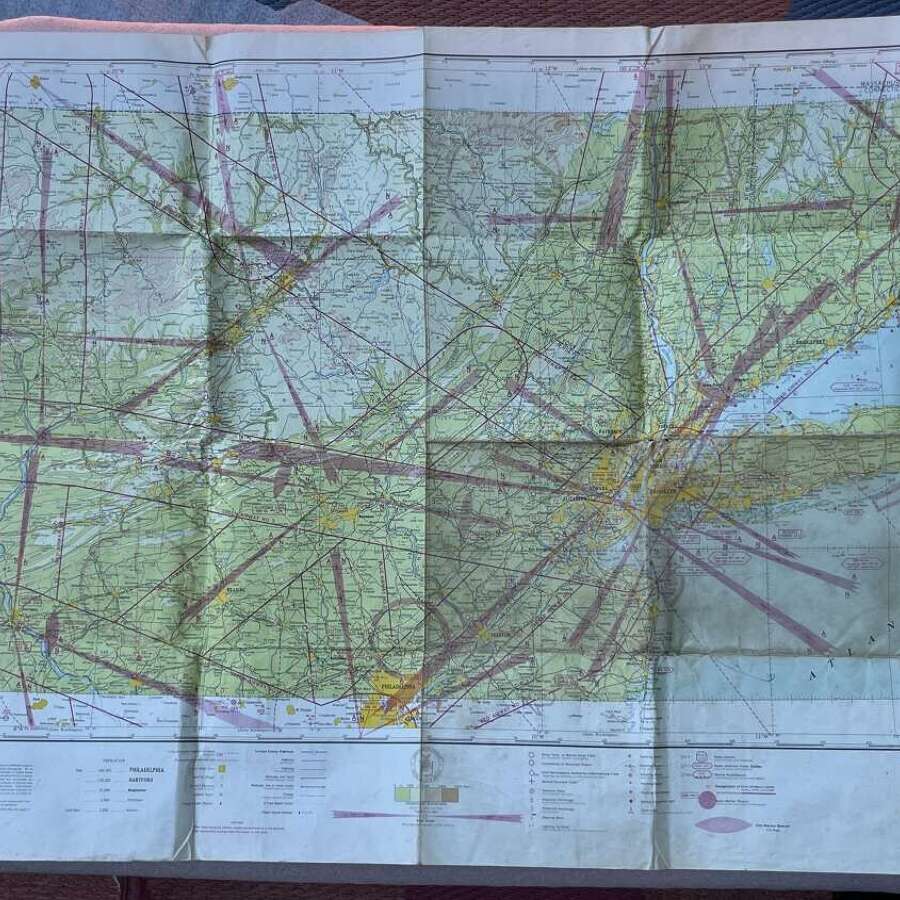 14) Well Used Original WW2 USAAF Sectional Aeronautical Chart of New York (U-9) 1942