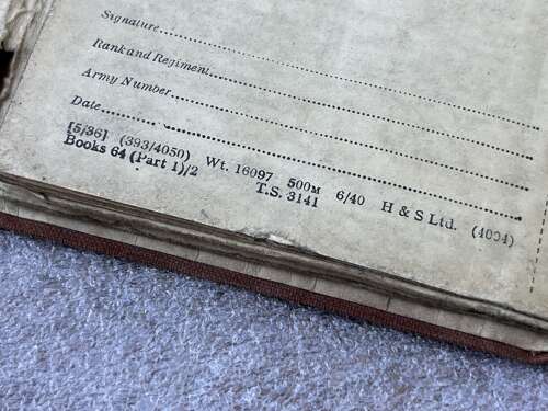 70) Original Unresearched WW2 Soldiers Service & Pay Book 10592175 F.H.Parker REME