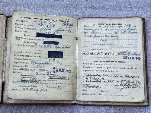 70) Original Unresearched WW2 Soldiers Service & Pay Book 10592175 F.H.Parker REME