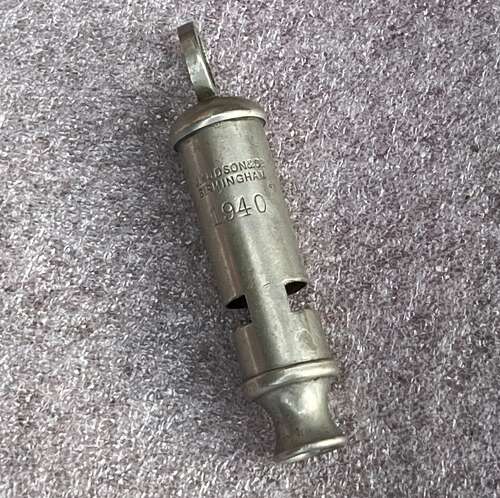 102) Excellent Original WW2 British Army Tube Whistle Dated 1940