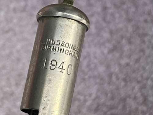 102) Excellent Original WW2 British Army Tube Whistle Dated 1940